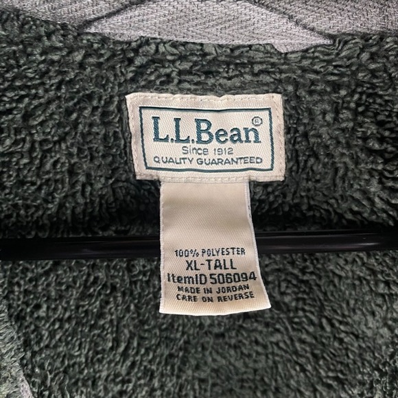 LL Bean Sweatshirt Mens XLT Tall Green Terry Winterloft Fleece 1/2 Zip Pullover - Picture 4 of 9